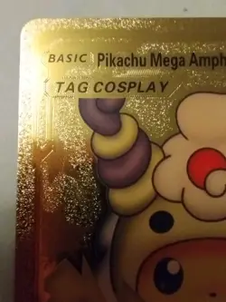 Pokemon Pikachu Fan Art Card Mega Ampharos Gold Foil Holo Fanart - Image 3