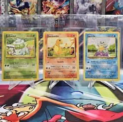 Pokemon Base Set Bulbasaur 44/102, Squirtle 63/102, Charmander 46/102, NM - Image 1