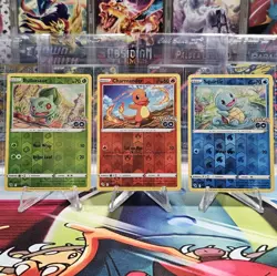 Bulbasaur 001, Charmander 008 & Squirtle 015 Pokemon GO Reverse Holo NM/M - Image 1