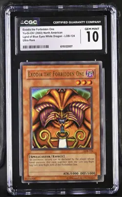 CGC 10 Gem Mint Yugioh LOB-124 Exodia the Forbidden One Ultra Rare Unlimited - Image 1