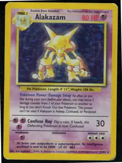 Alakazam 1/102 Base Set Holo MHP Pokemon Card HQ Scan 4th print - Image 1