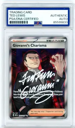 PSA Signed Ted Lewis Pokemon TCG Giovanni's Charisma SR Scaret & Violet 197/165 - Image 1
