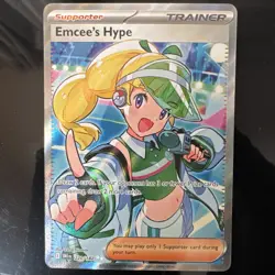 Pokemon TCG Emcee's Hype 220/182 Destined Rivals Full Art Trainer NM/M Condition - Image 1