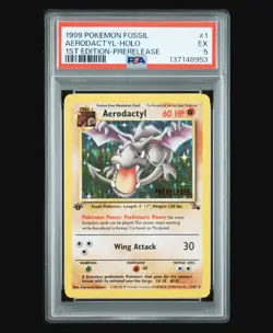 Pokemon 1999 1st Edition Prerelease Aerodactyl Holo Card 1/62 Fossil Rare - Image 1