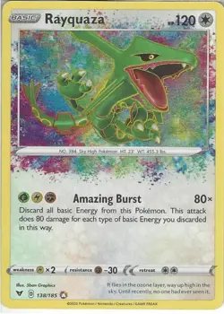 Pokemon 138/185 Rayquaza : Amazing Rare Card : SWSH-04 Vivid Voltage - Image 1