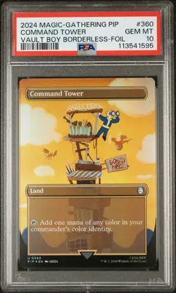 2024 MTG FALLOUT VAULT BOY BORDERLESS-FOIL #360 COMMAND TOWER PSA 10 - Image 1