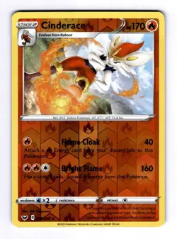 Cinderace (036) Sword & Shield Base Set #036 (2020) Rare Reverse Holo NM Pokemon - Image 1