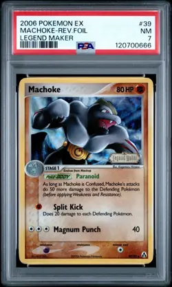 2006 POKEMON EX LEGEND MAKER 39 MACHOKE-REVERSE FOIL NEAR MINT PSA 7 - Image 1