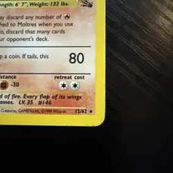 Pokemon TCG Moltres Fossil 12/62 Holo Rare 1999 LP Condition - Image 2