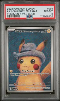 Pokemon Pikachu with Grey Felt Hat Van Gogh Full Art Promo SVP EN 085 PSA 8 - Image 1