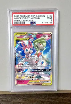 2019 Pokemon Sun & Moon Unbroken Bonds Gardevoir Sylveon GX 130/214 PSA 9 - Image 1