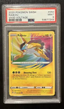 2020 Pokemon Raikou Holo Amazing Rare 050/185 SWSH Vivid Voltage PSA 9 Mint - Image 1