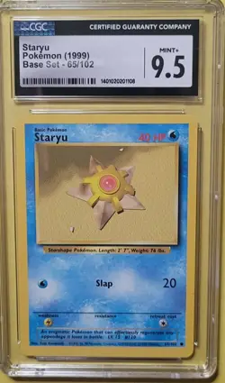 CGC MINT+ 9.5 Staryu 65/102 Base Set Pokemon Card - Image 1
