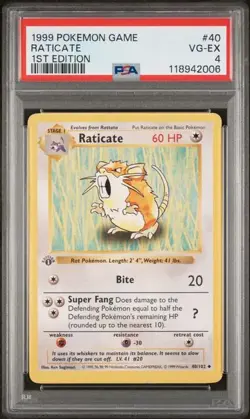 PSA 4 Raticate 1st Edition Pokemon Card Base 40/102 1999 #118942006 - Image 1