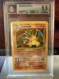 1999 Pokemon Base Set Unlimited #4 Charizard Holo BGS 8.5 (9, 8, 8.5, 8.5) Rare - Image 1
