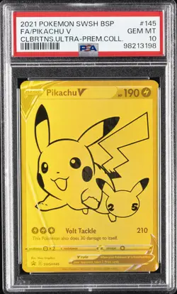 2021 POKEMON SWSH BLACK STAR PROMO #145 FULL ART/PIKACHU V PSA 10 - Image 1