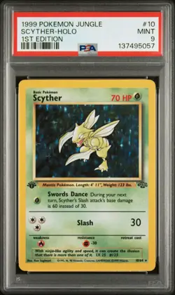 1999 POKEMON JUNGLE 1ST ED #10 SCYTHER-HOLO PSA 9 - Image 1