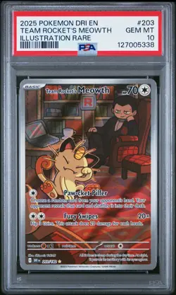 2025 Pokemon S&V Destined Rivals Team Rocket's Meowth PSA 10 #203/182 - Image 1