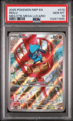 2025 POKEMON MEP EN-ME BLACK STAR PROMO #010 RIOLU PSA 10 - Image 1