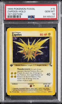 1999 POKEMON FOSSIL 1ST ED #15 ZAPDOS-HOLO PSA 10 - Image 1