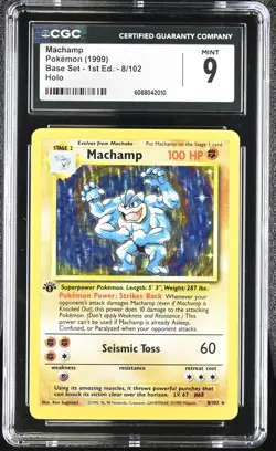 CGC 9 MINT Machamp 1999 Base Set 1st Edition 8/102 Holo Pokemon Card - Image 1