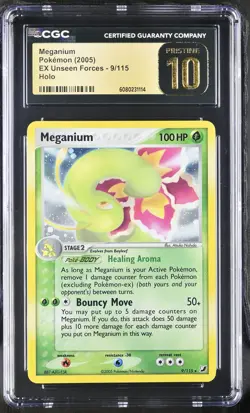 CGC 10 PRISTINE Meganium 2005 EX Unseen Forces 9/115 Holo Pokemon Card - Image 1