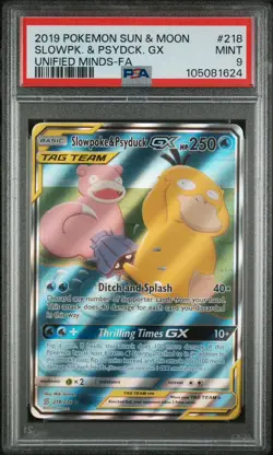 PSA 9 SLOWPOKE & PSYDUCK GX 218/236 | Tag Team Full Art Graded Pokemon Card - Image 1