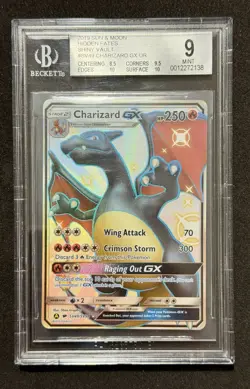 2019 POKEMON SUN & MOON HIDDEN FATES #SV49 FULL ART/CHARIZARD GX BGS 9 - Image 1