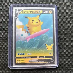 Pokemon TCG Surfing Pikachu v Celebrations Holo Ultra Rare Card 008/025 - Image 1
