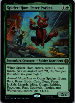 Spider-Ham, Peter Porker [Foil] 114 MTG Marvel's Spider-Man Rare Foil NM - Image 1
