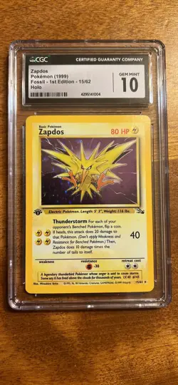 1999 POKEMON FOSSIL 1ST EDITION HOLO ZAPDOS #15 GRADED CGC 10 GEM MINT - Image 1