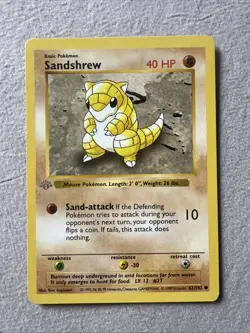 Pokemon TCG Base Set SANDSHREW 62/102 1st Edition Shadowless GRAY STAMP - LP 🔥 - Image 1