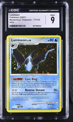 CGC 9 MINT Lumineon 2007 Mysterious Treasures 11/123 Holo Pokemon Card - Image 1