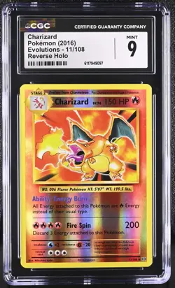 CGC 9 MINT Charizard 2016 Evolutions 11/108 Reverse Holo Pokemon Card - Image 1