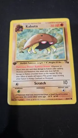 Pokemon TCG Kabuto Fossil 1st First Edition Common Card #50/62 - Image 3