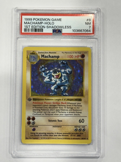 1999 Pokemon Base Set 1st Edition Shadowless - Machamp Holo #8 PSA 7 NM (2) - Image 1