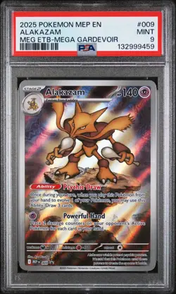2025 POKEMON MEP MEGA EVOLUTION ETB PROMO #009 ALAKAZAM PSA 9 - Image 1