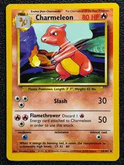 Charmeleon 24/102 Base Set Series Uncommon 1999 Pokemon Card TCG WOTC NM - Image 1