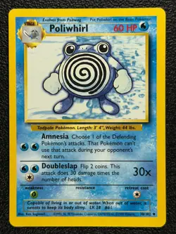 Poliwhirl 38/102 Base Set Series UNCOMMON Basic Stage 1 POKEMON CARD 1999 - NM - Image 1