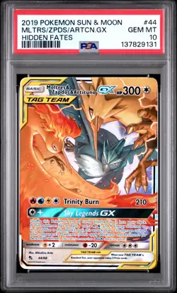 PSA 10 MOLTRES & ZAPDOS & ARTICUNO GX 44/68 TAG TEAM HIDDEN FATES POKEMON 😍 - Image 1