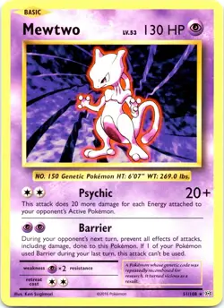 Pokemon TCG Mewtwo 51/108 XY Evolutions Rare 2016 - Psychic Legendary - Image 1