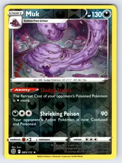 Muk 085/172 2022 Brilliant Stars Pokemon Card TCG Reverse Holo Rare - Nm - Image 1