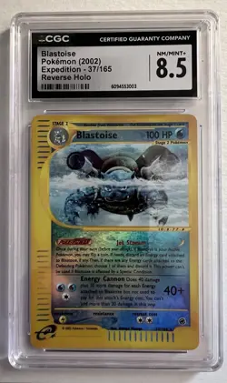 Pokemon 2002 Blastoise Expedition Reverse Holo Card 37/165 CGC 8.5 NM-MT - Image 1