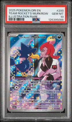 2025 Pokemon Destined Rivals Team Rocket’s Murkrow #200 PSA 10 GEM MINT - Image 1
