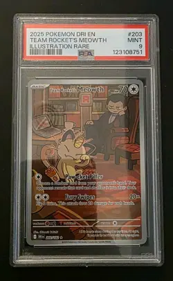 Pokemon TCG Team Rockets Meowth Card 203/182 Destined Rivals PSA 9 - Image 1