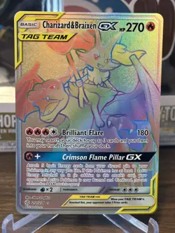 Pokemon Charizard & Braixen GX 251/236 Rainbow Secret Rare - Cosmic Eclipse - NM - Image 1