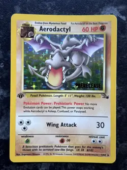 Pokemon TCG Fossil Aerodactyl 1st Edition Prerelease Card 01/62 NM LP - Image 1