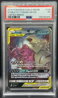 Pokemon TCG PSA 1 Mega Sableye & Tyranitar Tag Team GX Unified Minds 126/236 - Image 1