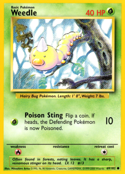 WEEDLE 69/102 BASE SET UNLIMITED POKEMON TCG CCG 2000 NM - Image 1