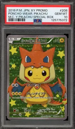 Pokemon Poncho-Wearing Pikachu M Charizard Y JPN Full Art Promo 208/XY-P PSA 10 - Image 1